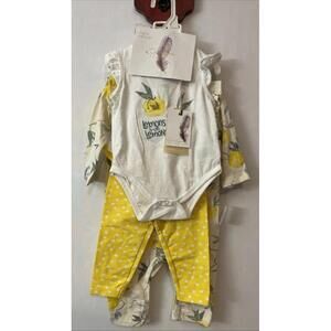 Jessica Simpson Infant Girls 3-6 Months Lemon-Print 3 Piece Layette NWT! MZZ8